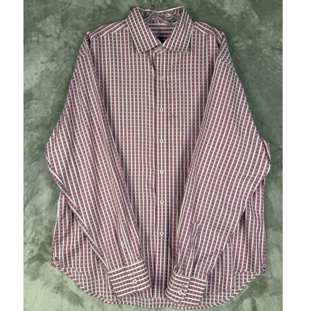 Robert Graham Mens XL TG Gingham Check Long Sleeve Button Up Shirt Embroidered